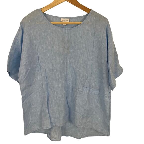 Pure Jill Linen Short Sleeve Shirt Top Blue Women Size Small NEW - Picture 1 of 10
